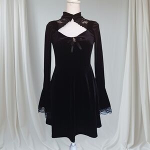 Victorian Gothic Inspired Black Velvet Dress